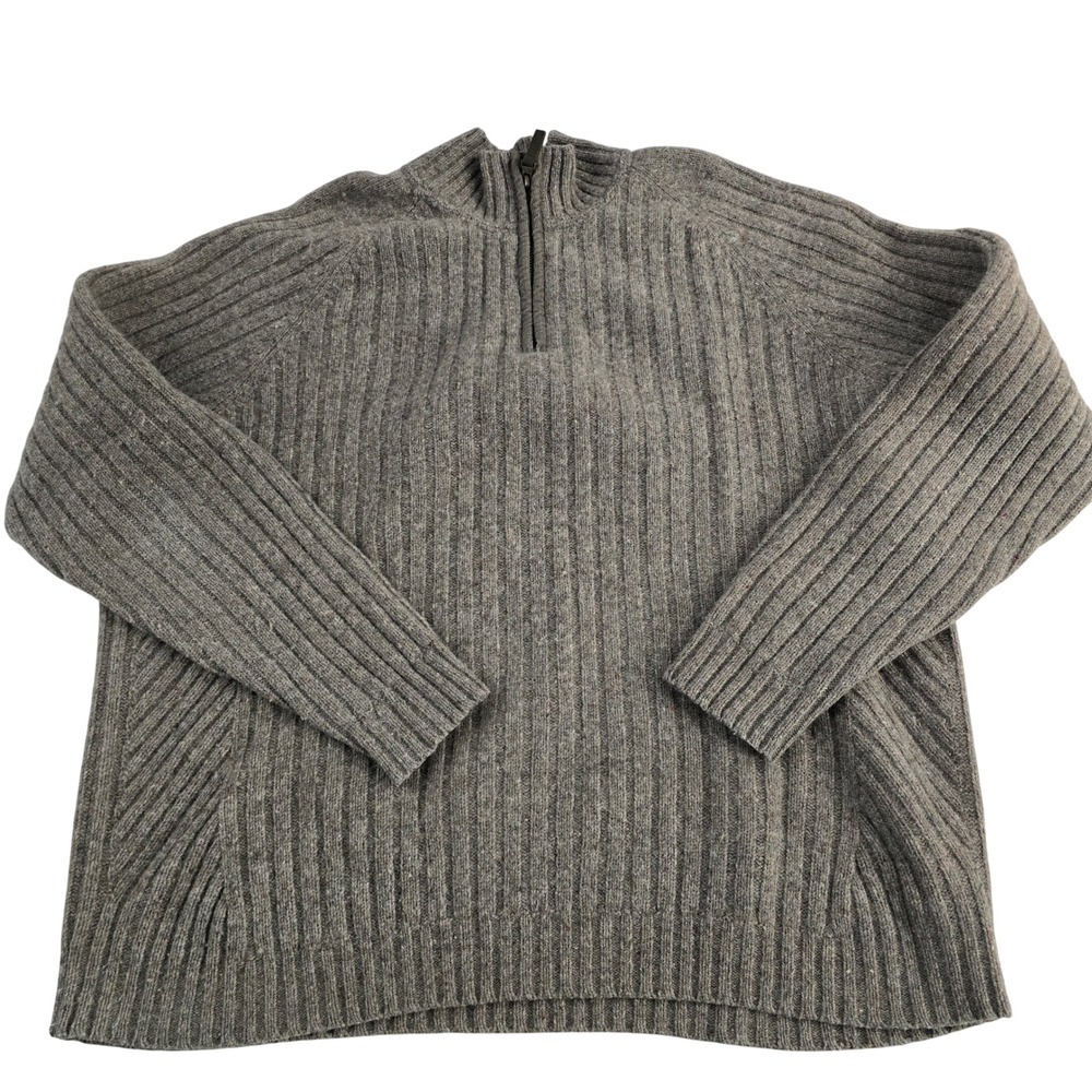 Eddie Bauer Mens Wool Blend Ribbed 1/4 Zip Mock Neck Sweater Pullover Large‎